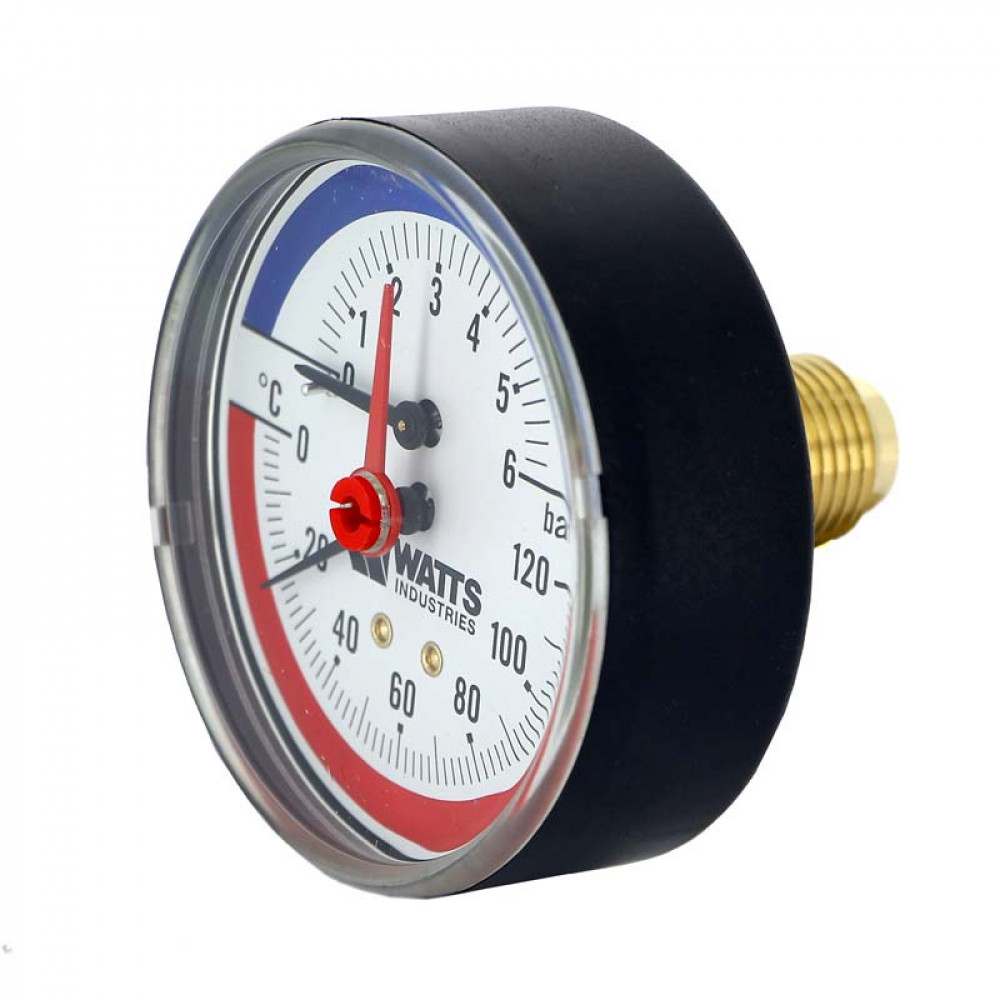 Термоманометр F+R 818/6 (Ø80мм, 1/2", 6бар, 120°С) аксиальный, WATTS 10018742