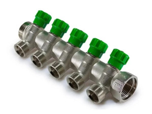Коллектор 5 вых. 45 гр. с кран-буксами 1"х3/4ш, под евроконус TIM MR135NE-1-5