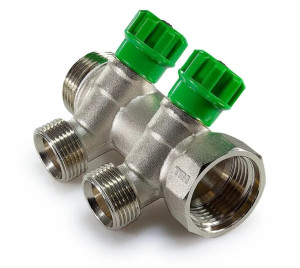 Коллектор 2 вых. 45 гр. с кран-буксами 1"х3/4ш, под евроконус TIM MR135NE-1-2