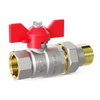 Кран 25 никел. американка бабочка, вода LD Pride (красная)(уп.6шт)