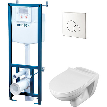 Комплект унитаза с инсталляцией (4в1) Santek Бореаль 1WH501544 с сиденьем Микролифт и клавишей смыва Хром