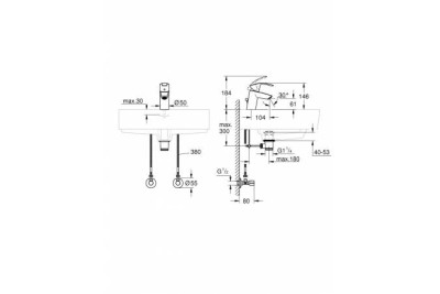 Смеситель для раковины GROHE Eurosmart New с угловыми вентилями (2 шт.) и донным клапаном, хром 23588000