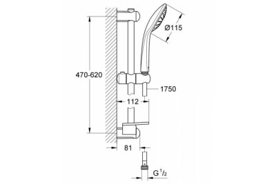 Душевой гарнитур GROHE Euphoria (ручной душ, штанга 600 мм, шланг 1750 мм), хром 27266001