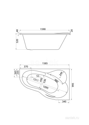 Ванна Santek Ибица XL 160х100 R асимметричная белая 1WH112037