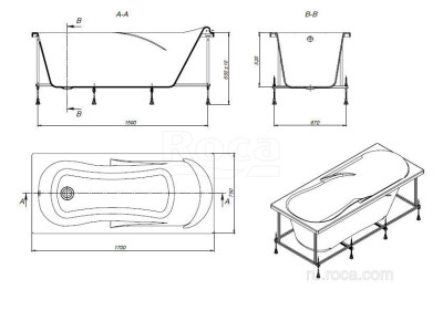 Ванна Roca Uno 170х75 прямоугольная белая ZRU9302870