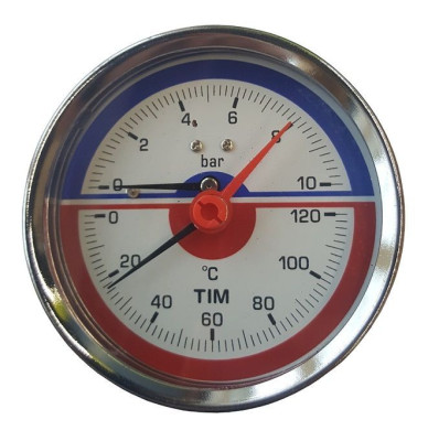 Термоманометр аксиальный 1/2" TIM 10 бар, 120гр.С, 80 мм Y-80T-10 10bar