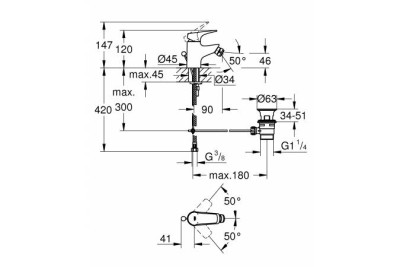 Смеситель для раковины или биде GROHE Start Flow, с донным клапаном, хром 23770000