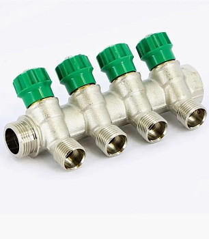 Коллектор 45° с кран-буксами 3/4" х 1/2ш - 4 вых., под евроконус