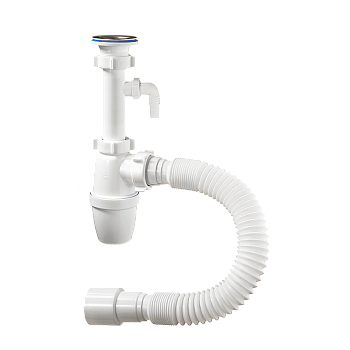 ОРИО сифон бутылочный 1 1/4 х 40, малый корпус с удлиненным патрубком, с одним отводом, гибкой трубой 40-40/50 А-32079
