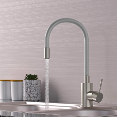 Смеситель для кухни 35k MIXLINE MLSS-0325 СЕРЫЙ гибкий силиконовый излив