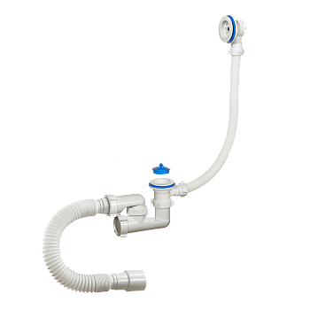 ОРИО сифон для ванны 1 1/2 х 40, регулируемый, с пластиковой решеткой D-70мм, с переливом и гибкой трубой 40-40/50 А-60089