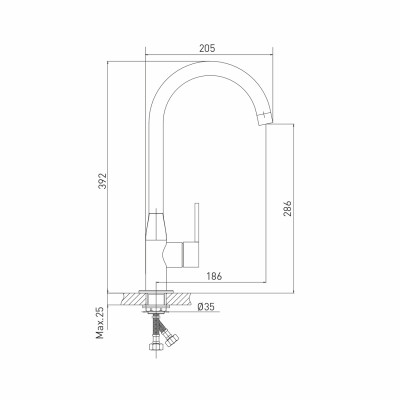 Смеситель для кухни 35k MIXLINE ML23-032 "Round Black" высокий излив боковая ручка
