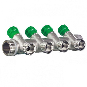 Коллектор 4 вых. 45 гр. с кран-буксами 1"х3/4ш, под евроконус TIM MR135NE-1-4