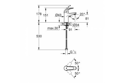 Смеситель для раковины GROHE Curve, хром 32848000