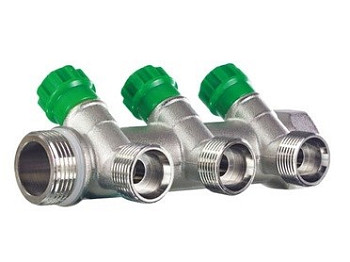 Коллектор 3 вых. 45 гр.  с кран-буксами 1"х3/4ш, под евроконус TIM MR135NE-1-3