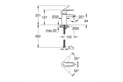 Смеситель для раковины GROHE Eurostyle Cosmopolitan с ограничением расхода воды, хром 3246820E