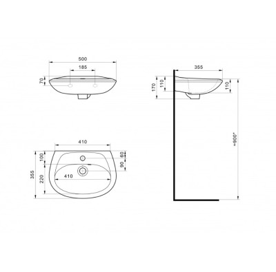 Раковина (умывальник) 500x400 Santek Бриз 50 с отверстием под смеситель арт. 1WH110451