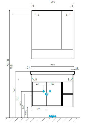 АКВАТОН Зеркало-шкаф "Флай 80" Белый/Дуб КРАФТ бел 1A237702FAX10