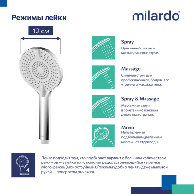 Лейка для душа, 4F, Rora, Milardo, ROR4FCRM18