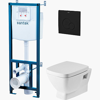 Комплект унитаза с инсталляцией (4в1) Santek Нео с сиденьем Микролифт и Черной матовой клавишей смыва