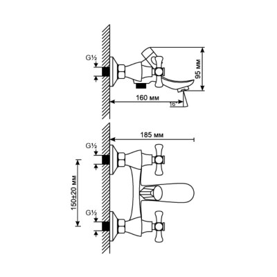 Смеситель для ванны 1/2 кер. MIXLINE ML10-01