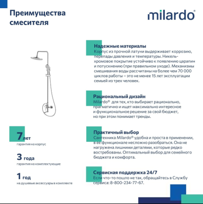 Душевая система с тропическим душем, глянцевый хром, Rora, Milardo RORSB4FM06