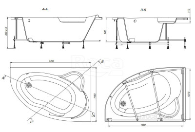 Ванна Roca Luna 170x115 асимметричная правая белая ZRU9302912