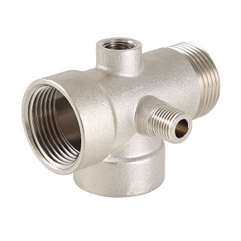 Соединитель 15 (1/2") вн/нр/вн пятиходовой для насоса (американка) латун. никель. Valtec (VTr.600.N.06080)