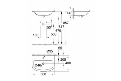 Накладная раковина GROHE Bau Ceramic 55 см, альпин-белый 39422000