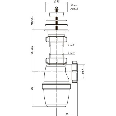 ОРИО сифон бутылочный 1 1/2 х 40 А-4003