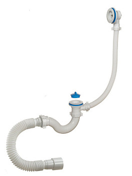 ОРИО сифон для ванны 1 1/2 х 40, с пластиковой решеткой D-70мм, с переливом и гибкой трубой 40-40/50 А-70089