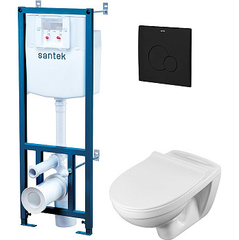 Комплект унитаза с инсталляцией (4в1) Santek Бореаль с сиденьем Микролифт и Черной матовой клавишей смыва