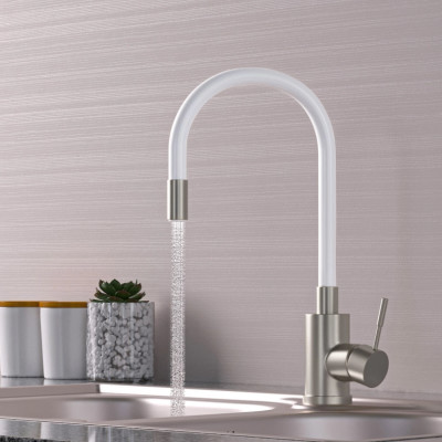 Смеситель для кухни 35k MIXLINE MLSS-0325 БЕЛЫЙ гибкий силиконовый излив