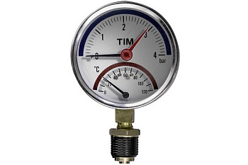 Термоманометр радиальный 1/2" TIM 10 бар, 120гр.С, 80 мм Y-80-10bar