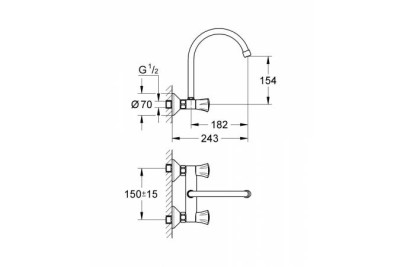 Смеситель для кухни GROHE Costa L, настенный с высоким изливом, хром 31191001