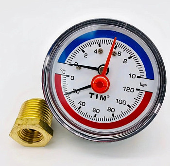 Термоманометр аксиальный 63мм на 10 бар "(0℃ - 120℃) Y-63T-10