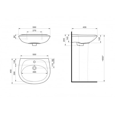 Раковина (умывальник) 550x455 Santek Бриз 55 с отверстием под смеситель арт. 1WH110460