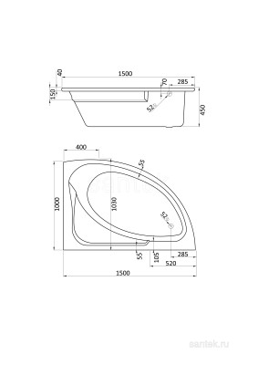 Ванна Santek Гоа 150х100 R асимметричная белая 1WH112032
