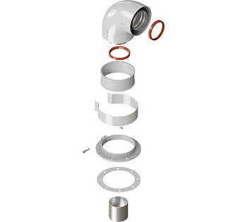 Отвод коаксиальный 60/100 90 гр. K-01 стартовый универсал.(кроме Immergas) (хомут, фланец, втулка, адаптер)