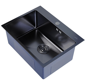 Мойка настол.монтаж 60х45 (3,0) вып 3 1/2  MIXLINE PRO 22см с сифоном (черный графит)
