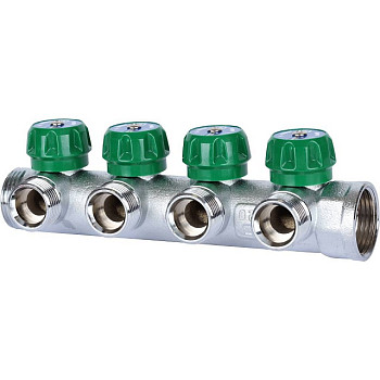 Коллектор регулирующий 1", 4 отвода 3/4" ЕК (зелёные аналог FAR) STOUT