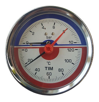 Термоманометр аксиальный 1/2" TIM 10 бар, 120гр.С, 80 мм Y-80-10bar