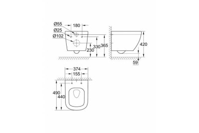 Унитаз подвесной безободковый, компактный GROHE Euro Ceramic с сиденьем с микролифтом NW0028-1