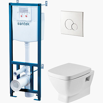 Комплект унитаза с инсталляцией (4в1) Santek Нео 1WH501543 с сиденьем Микролифт и клавишей смыва Хром